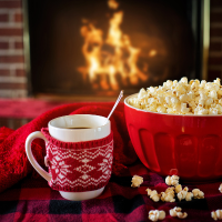 Vacances des Fêtes, chocolat chaud et popcorn